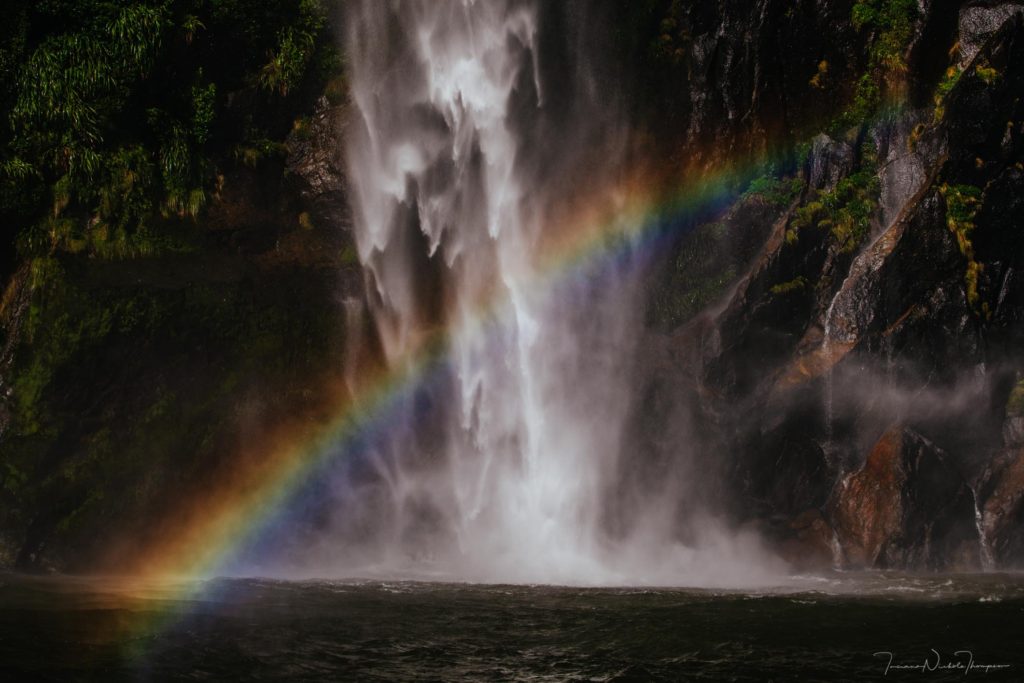Waterfall rainbow Milford Sound