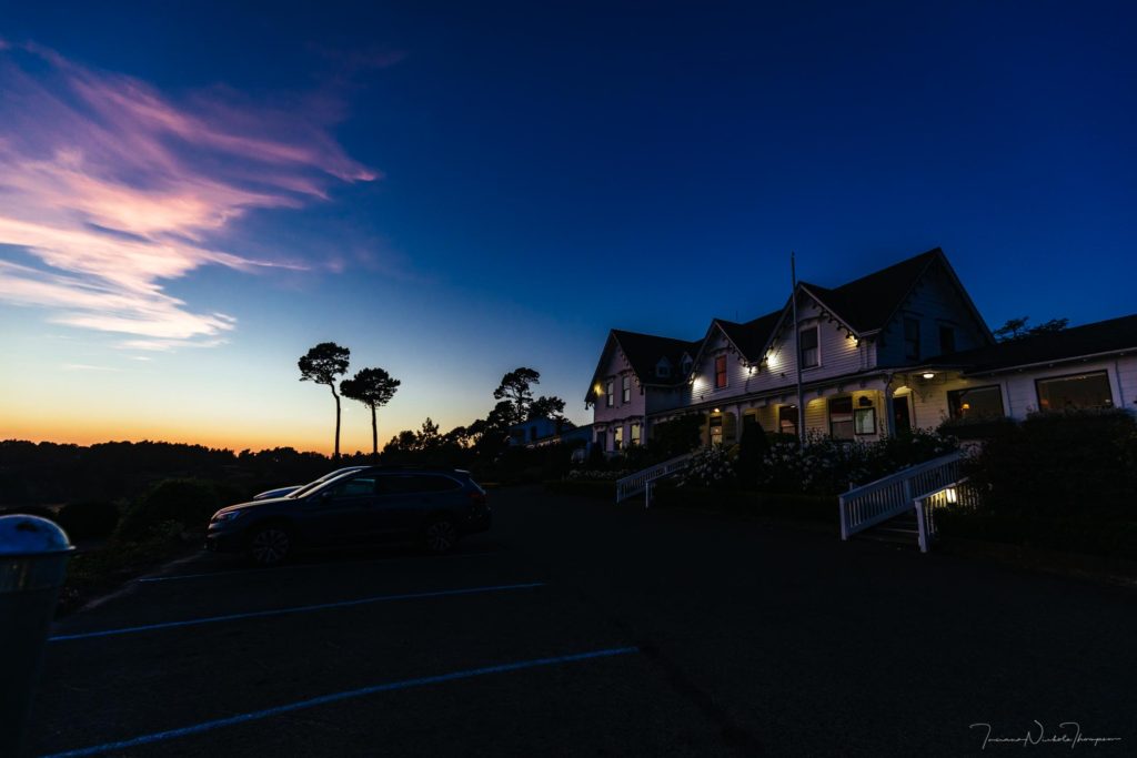 sunset at Little River Inn