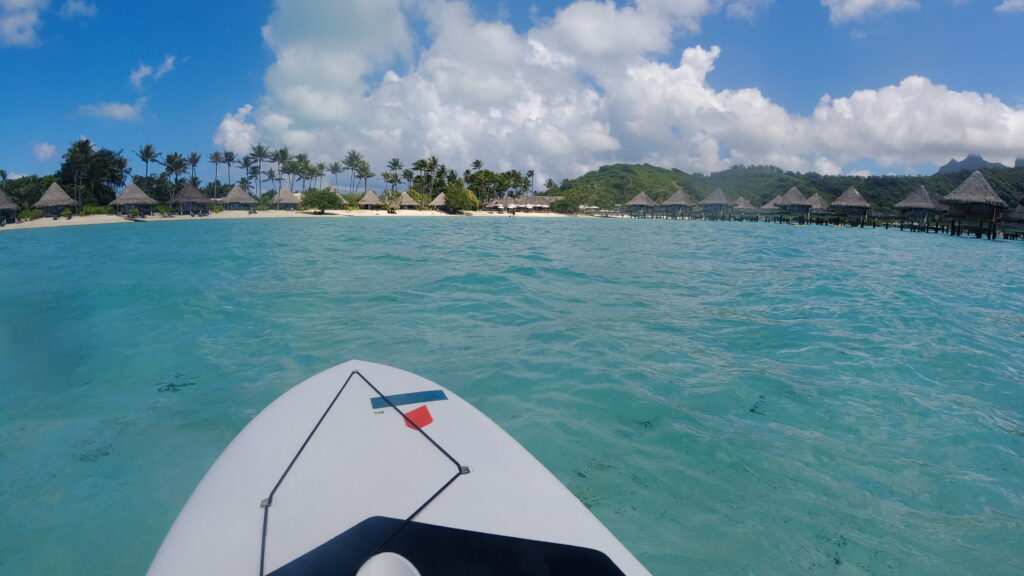 on the paddle board at Bora Bora Le Moana Resort